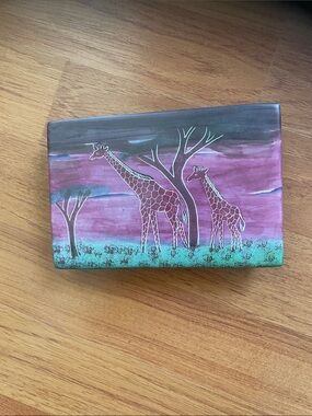 Hand-crafted & painted in Kenya Giraffe Ceramic Trinket box in Purple